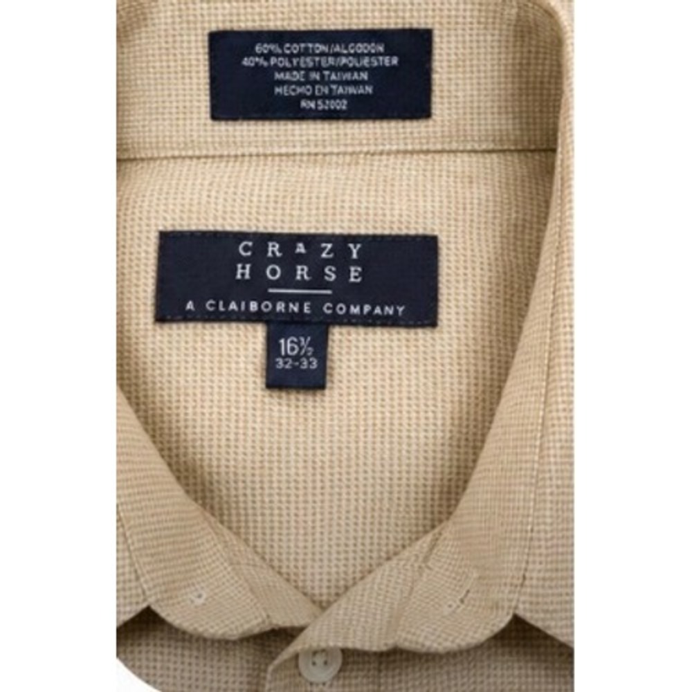 Crazy Horse Liz Claiborne Mens Tan Micro Check Button Down Shirt 16.5 32/33 - Picture 5 of 5